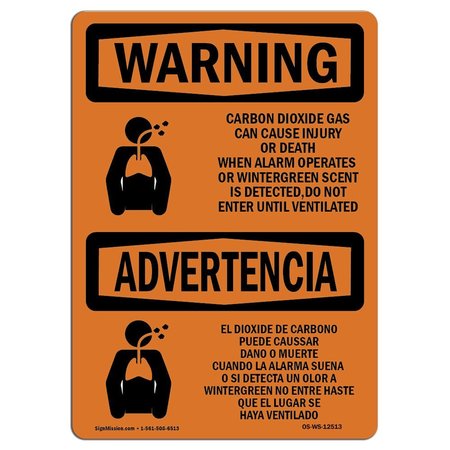SIGNMISSION Safety Sign, OSHA WARNING, 18" Height, 24" Width, Aluminum, Carbon Dioxide Gas Bilingual, Landscape OS-WS-A-1824-L-12513